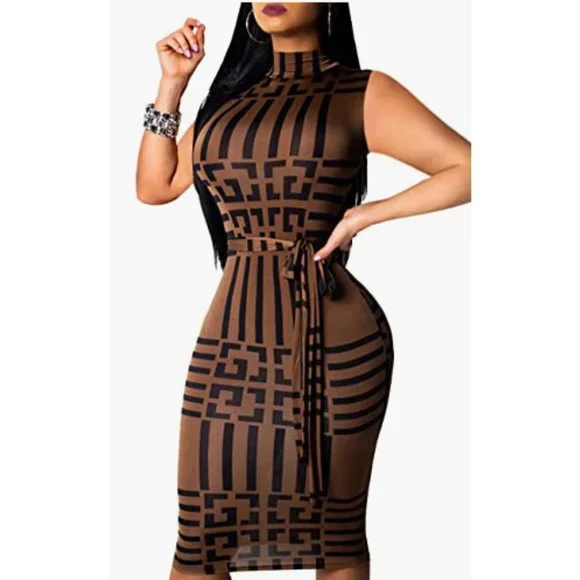 Dresses | Greek Key Mock Neck Sleeveless Midi Dress | Poshmark
